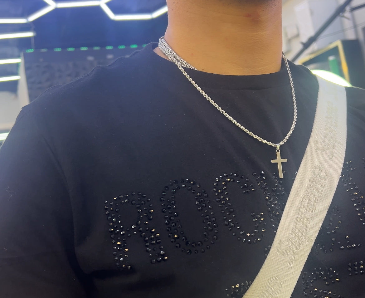 LNKS Silver Rope Chain with Cross